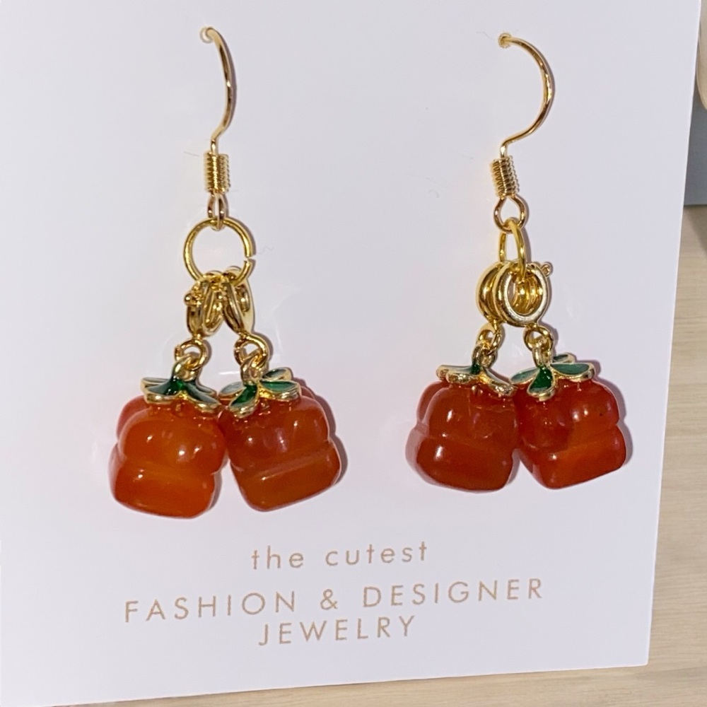 Double Persimmon Agate Earrings - Picture 3 of 3